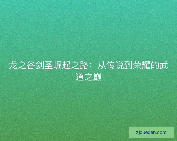 龙之谷剑圣崛起之路：从传说到荣耀的武道之巅