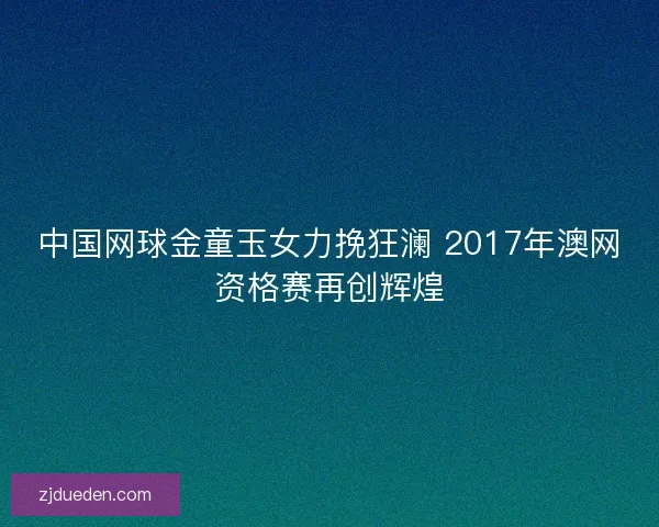 中国网球金童玉女力挽狂澜 2017年澳网资格赛再创辉煌 中国网球金童玉女力挽狂澜 2017年澳网资格赛再创辉煌